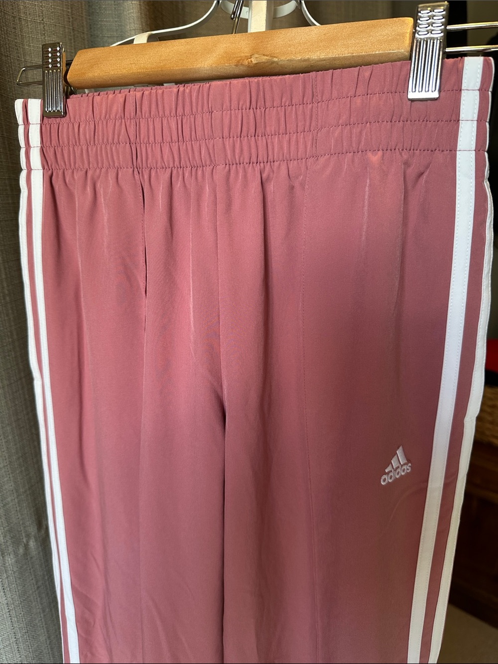 adidas Kids Rose Pink light athletic pants with White Side Stripes